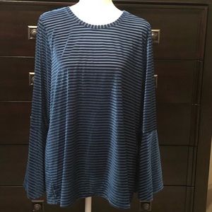 Michael Kors blouse size 0X, teal velvet burnout stripes